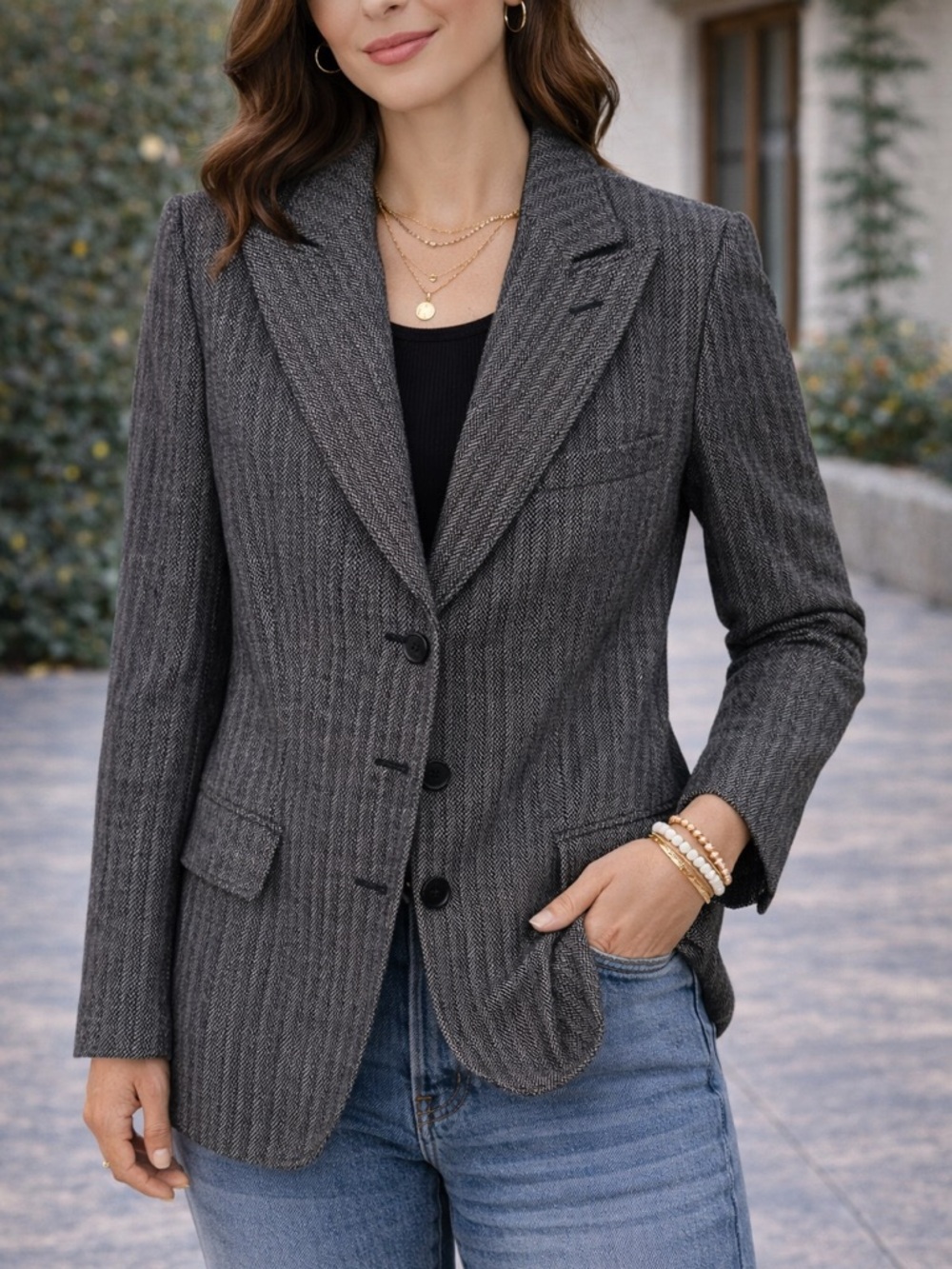 Giorgio Armani Charcoal Herringbone Blazer